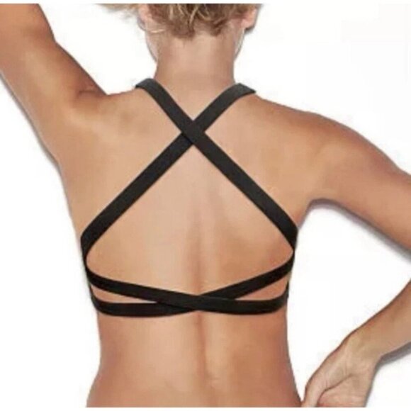 Victorias Secret Pink 86 Black Sequin Halter Racerback Crop Swim Top M - Picture 8 of 10